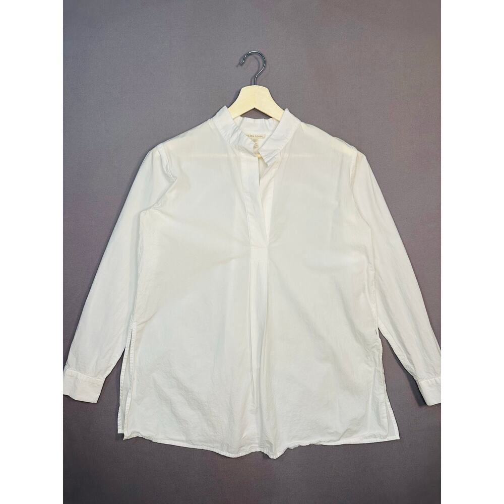 Eileen Fisher White Organic Cotton Tunic Top with Stand Up Collar Size XS